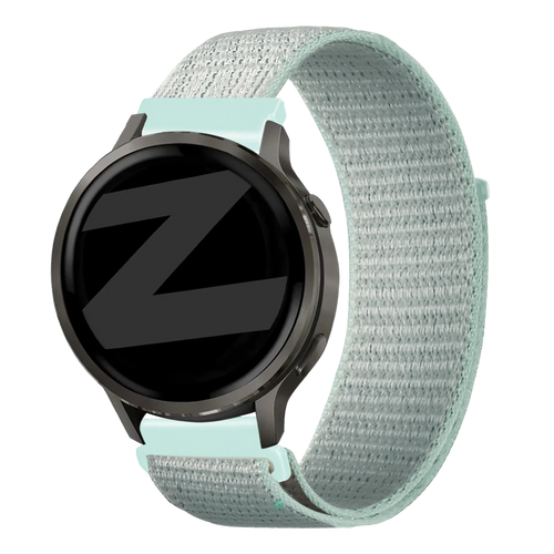 Nylon Loop Strap, light cyan, on a watch, 3/4 front view