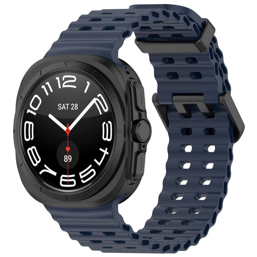 Silicone Ocean Strap, dark blue, on a watch, 3/4 front view