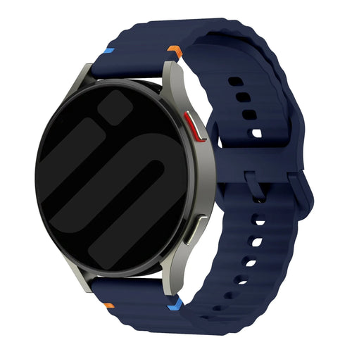 Wave Silicone Strap, dark blue, on a watch, 3/4 front view