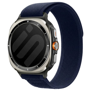 Trail Nylon Strap, dark blue, on a watch, 3/4 front view