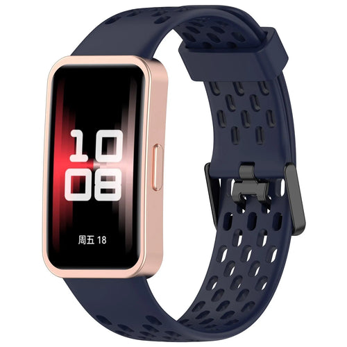 Breathable Silicone Strap, dark blue, on a watch, 3/4 front view