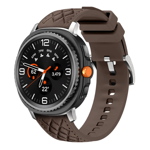Diamond Leather Hybrid Strap, dark brown, on a watch, 3/4 front view