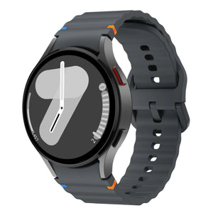 Wave Silicone Strap, graphite, on a watch, 3/4 front view