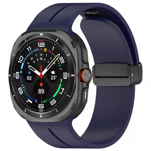 D-Buckle Silicone Strap, dark blue, on a watch, 3/4 front view