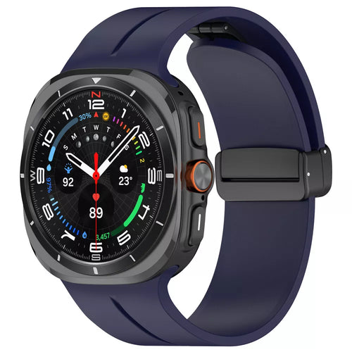 D-Buckle Silicone Strap, dark blue, on a watch, 3/4 front view