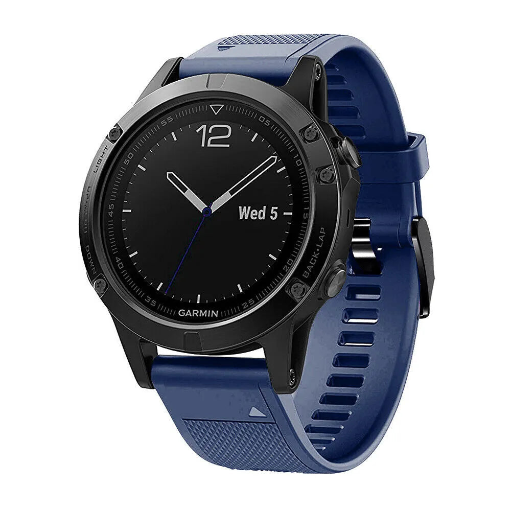 Silicone Strap, dark blue, on a watch, 3/4 front view