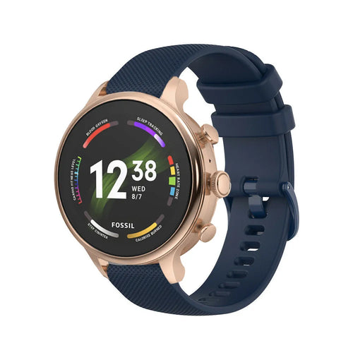 Silicone Sport Strap, dark blue, on a watch, 3/4 front view