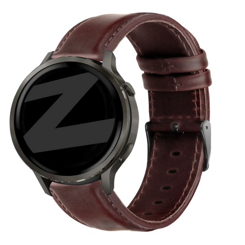 Leather Strap 'Classic', dark brown, on a watch, 3/4 front view
