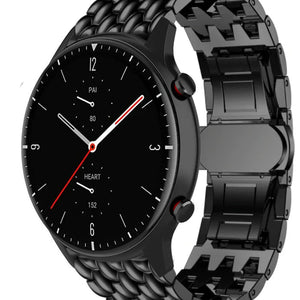 Steel Dragon Strap, black, on a watch, 3/4 front view
