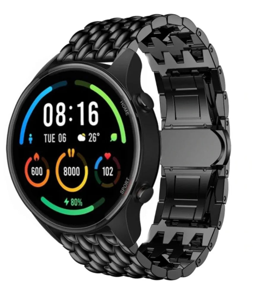 Steel Dragon Strap, black, on a watch, 3/4 front view