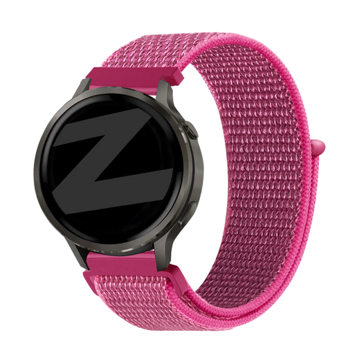 Nylon Loop Strap, dragonfruit, on a watch, 3/4 front view