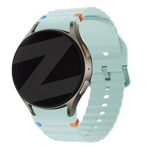 Silicone Wave Strap 'Easy Fit', mint, on a watch, 3/4 front view