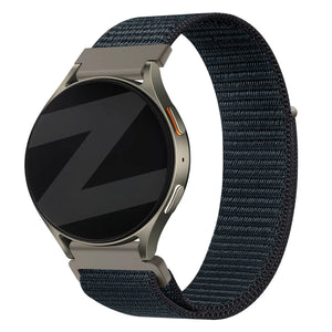 Nylon Strap 'Easy Fit', grey-blue, on a watch, 3/4 front view