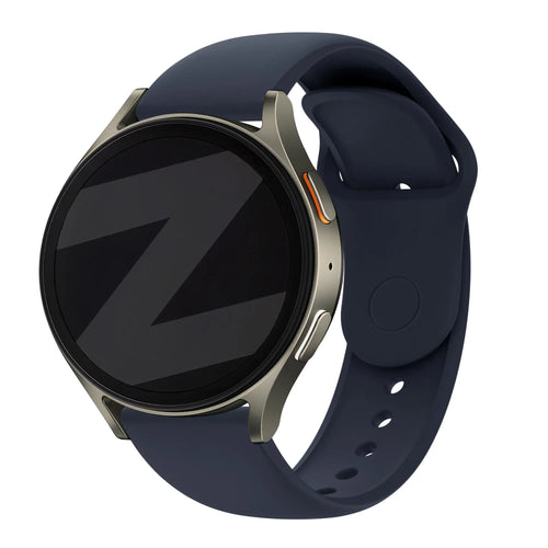 Silicone Sport Strap 'Easy Fit', dark blue, on a watch, 3/4 front view