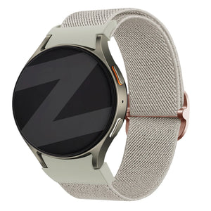 Nylon Elastic Strap 'Easy Fit', beige, on a watch, 3/4 front view