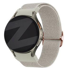 Nylon Elastic Strap 'Easy Fit', beige, on a watch, 3/4 front view
