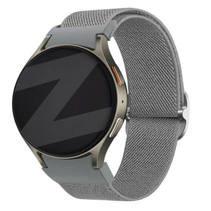 Nylon Elastic Strap 'Easy Fit', grey, on a watch, 3/4 front view