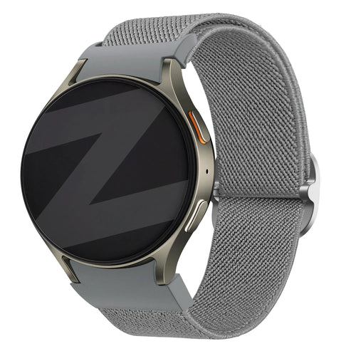 Nylon Elastic Strap 'Easy Fit', grey, on a watch, 3/4 front view
