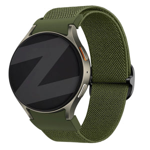 Nylon Elastic Strap 'Easy Fit', green, on a watch, 3/4 front view