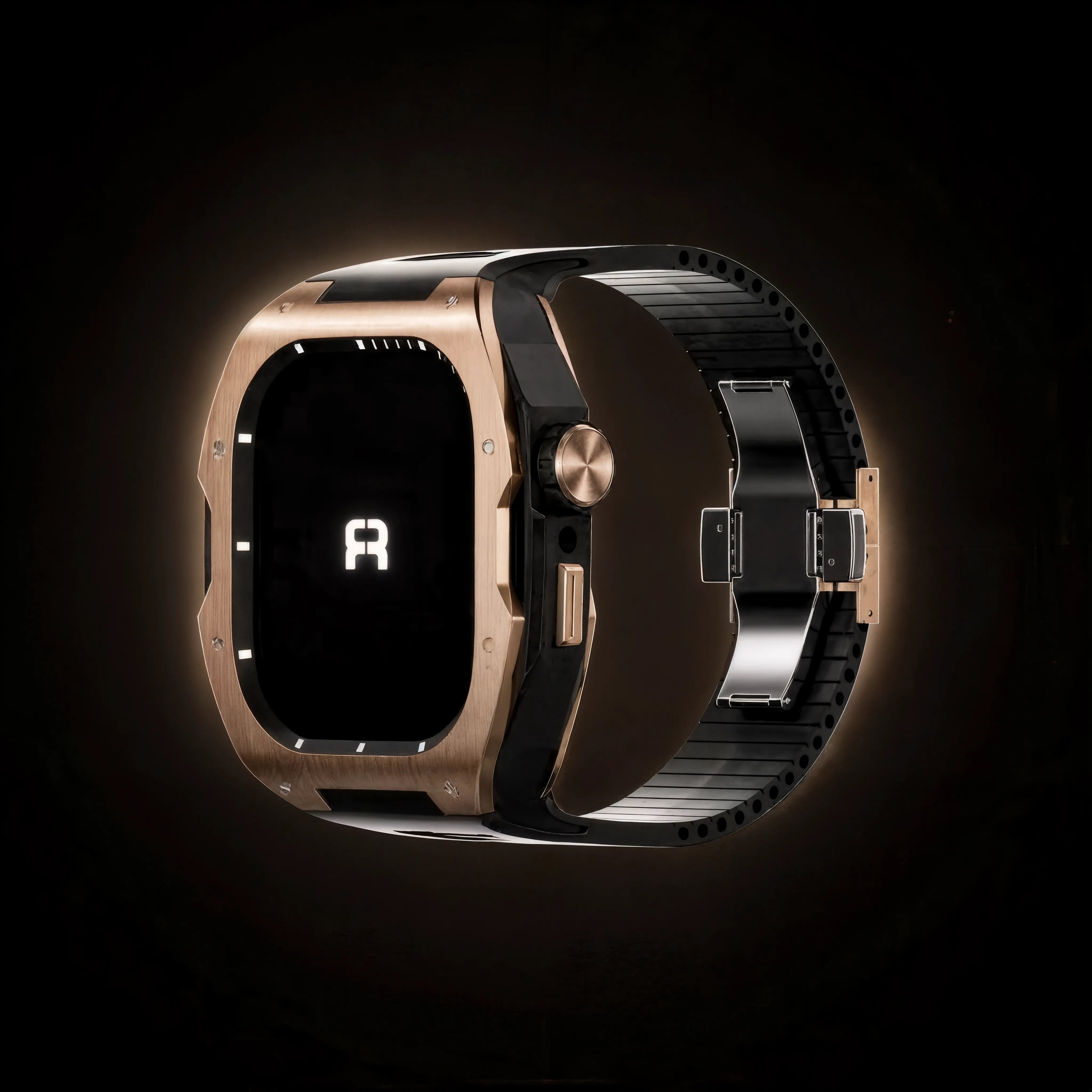 Reqior Apple Watch 45mm Case with Rubber Strap (Rose Gold/Black)