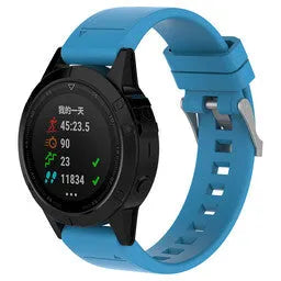 Glossy Silicone Strap, light blue, on a watch, 3/4 front view