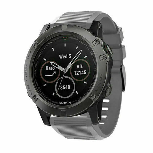 Silicone Strap, grey, on a watch, 3/4 front view