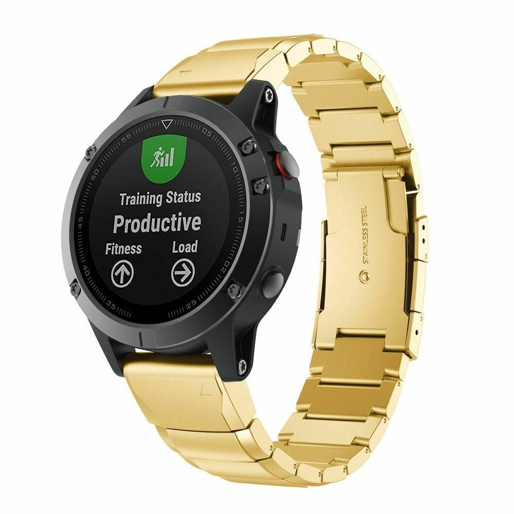 Metal Strap, gold, on a watch, 3/4 front view