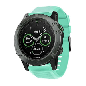 Silicone Strap, aqua, on a watch, 3/4 front view