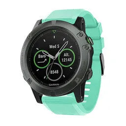 Silicone Strap, aqua, on a watch, 3/4 front view