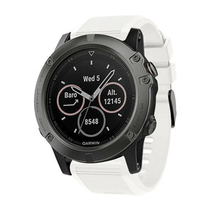 Silicone Strap, white, on a watch, 3/4 front view