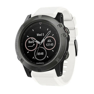 Silicone Strap, white, on a watch, 3/4 front view