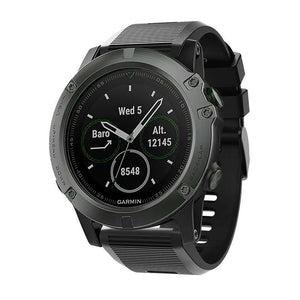 Silicone Strap, black, on a watch, 3/4 front view