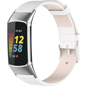 Leather Strap, white, on a watch, 3/4 front view
