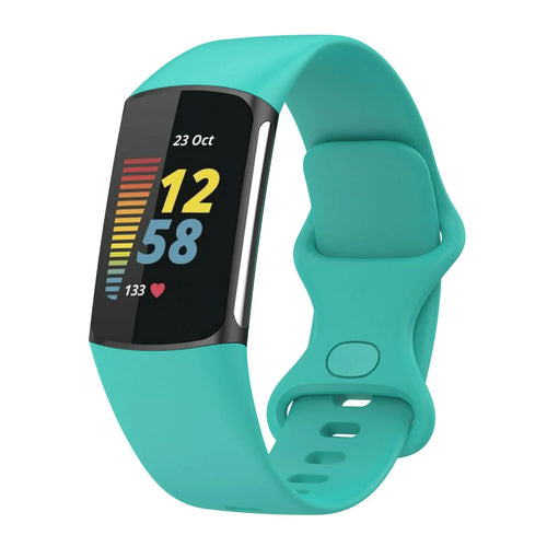 Silicone Strap, aqua, on a watch, 3/4 front view