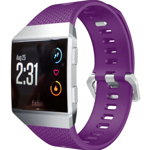 Silicone Strap, purple, on a watch, 3/4 front view