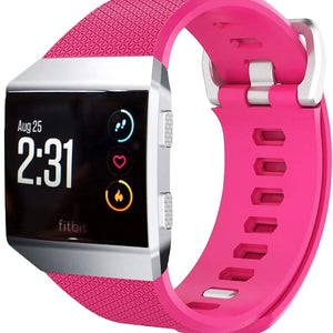 Silicone Strap, pink, on a watch, 3/4 front view