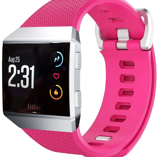 Silicone Strap, pink, on a watch, 3/4 front view