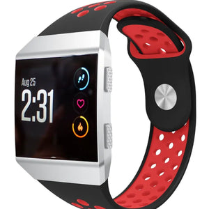 Silicone Sport Strap, black/red, on a watch, 3/4 front view