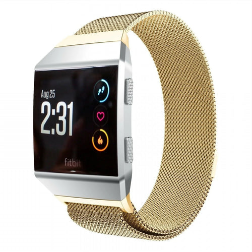 Milanese Strap, gold, on a watch, 3/4 front view