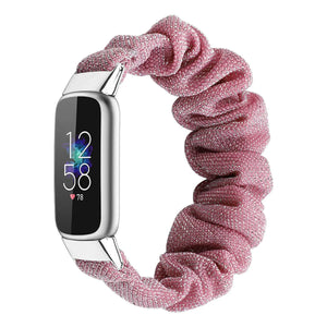 Nylon Scrunchie Strap, pink, on a watch, 3/4 front view