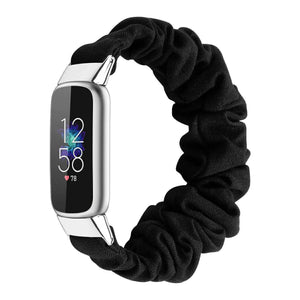 Nylon Scrunchie Strap, black, on a watch, 3/4 front view