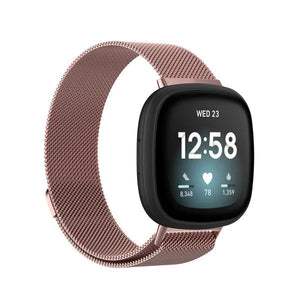 Milanese Strap, pink, on a watch, 3/4 front view