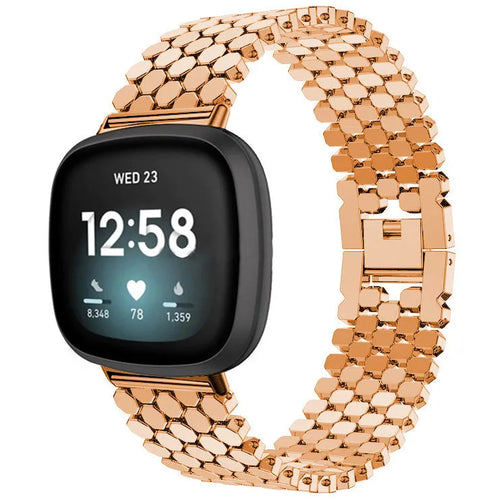 Steel Strap Hexagons, rose gold, on a watch, 3/4 front view