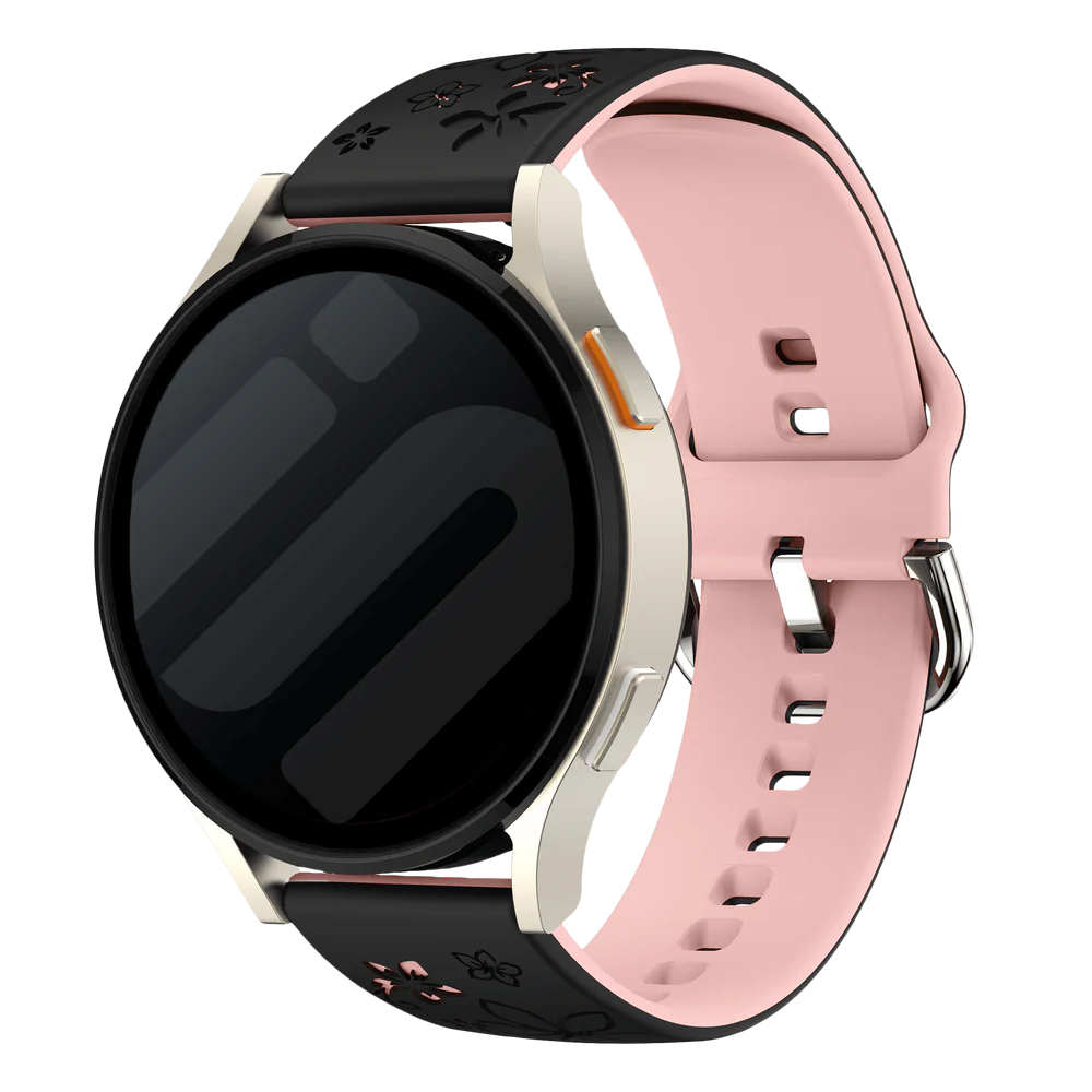 Fossil Gen 6 - 42mm Flower Silicone Strap (Black/Light Pink)