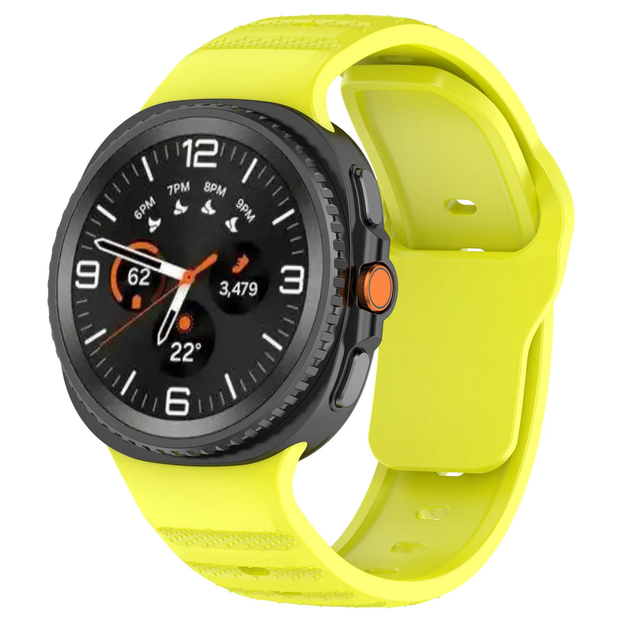 Outdoor Silicone Strap, lime, on a watch, 3/4 front view