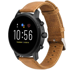 Leather Strap, brown, on a watch, 3/4 front view