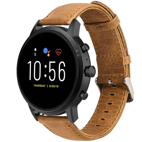 Leather Strap, brown, on a watch, 3/4 front view