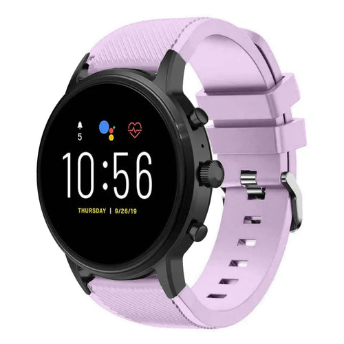 Twill Silicone Strap, lilac, on a watch, 3/4 front view