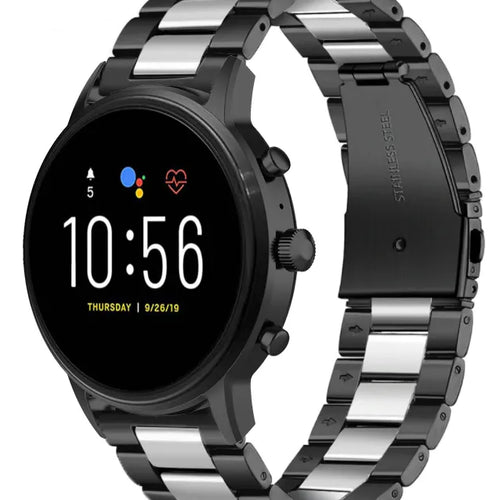 Steel Strap, black/silver, on a watch, 3/4 front view
