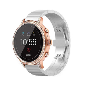 Metal Strap, silver, on a watch, 3/4 front view